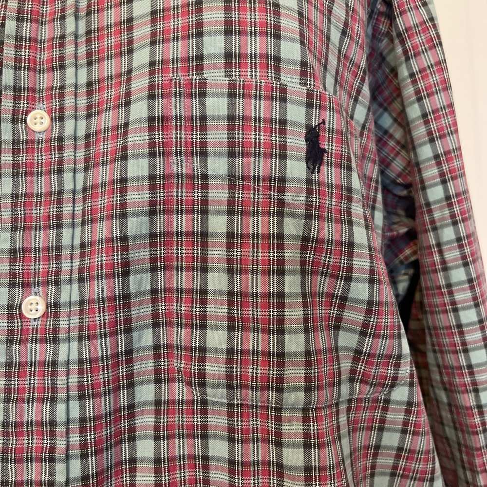 Men's Ralph Lauren Plaid Cotton Button Down Long Sleeve Shirt Sz XL Gray Red Blk - Picture 2 of 9